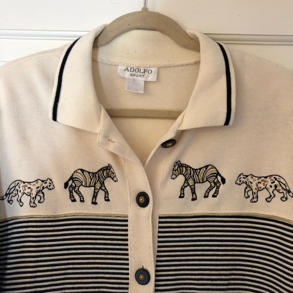 Adolfo Sport Navy/Cream Zebra/Leopard Cardigan - Picture 2 of 7